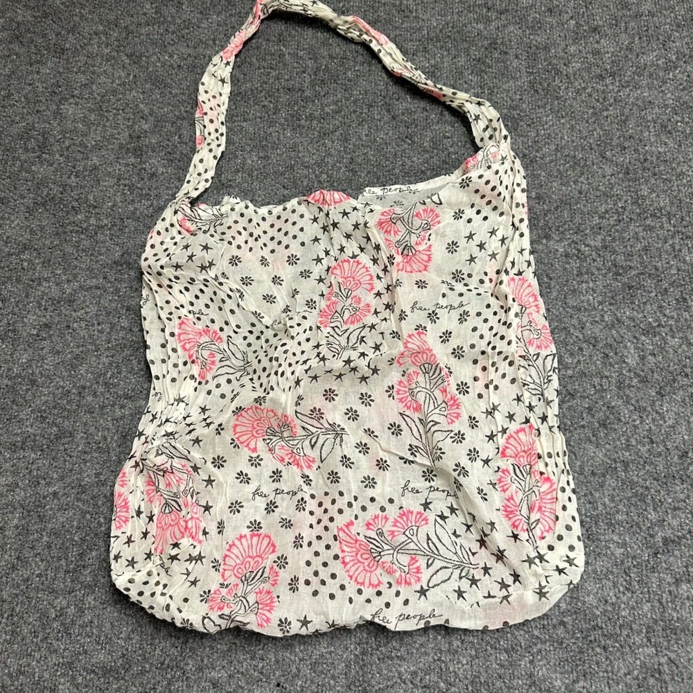 Free People Bag Womens OS White Pink Floral Star Polka Dot Reusable Cotton Gauze
